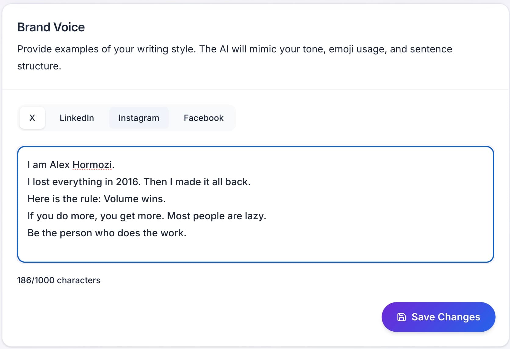 Brand Voice Settings